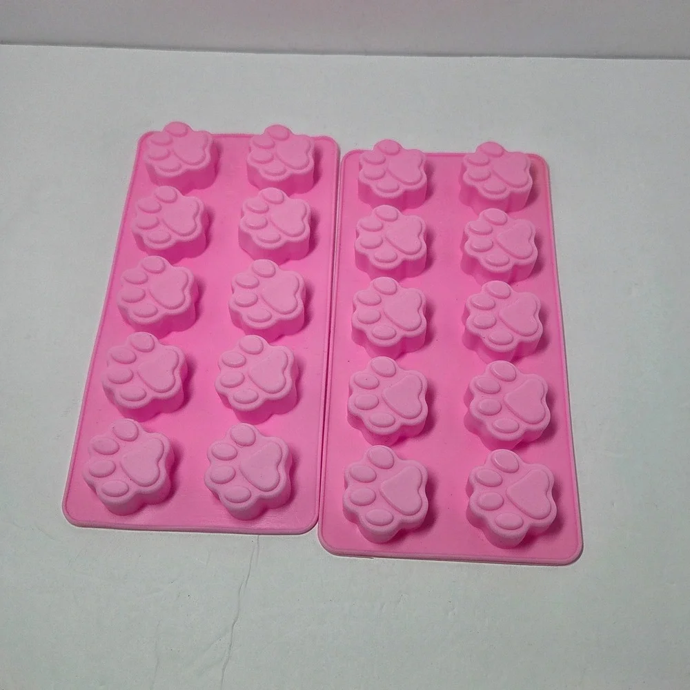 4pc Silicone Pet Treat Molds Paw Print and Bone Shapes Red Purple Pink